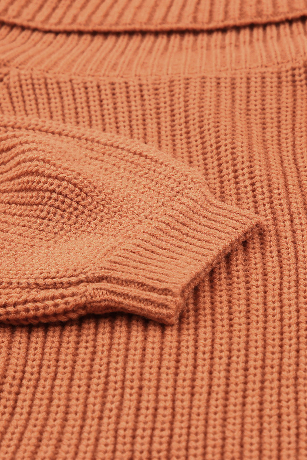 Brown Ribbed Knit Off Shoulder Sweater