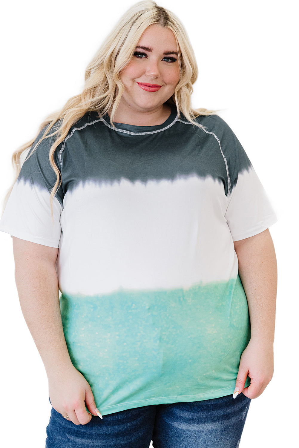 Gray Tie-dye Raglan Sleeve Plus Size T-shirt