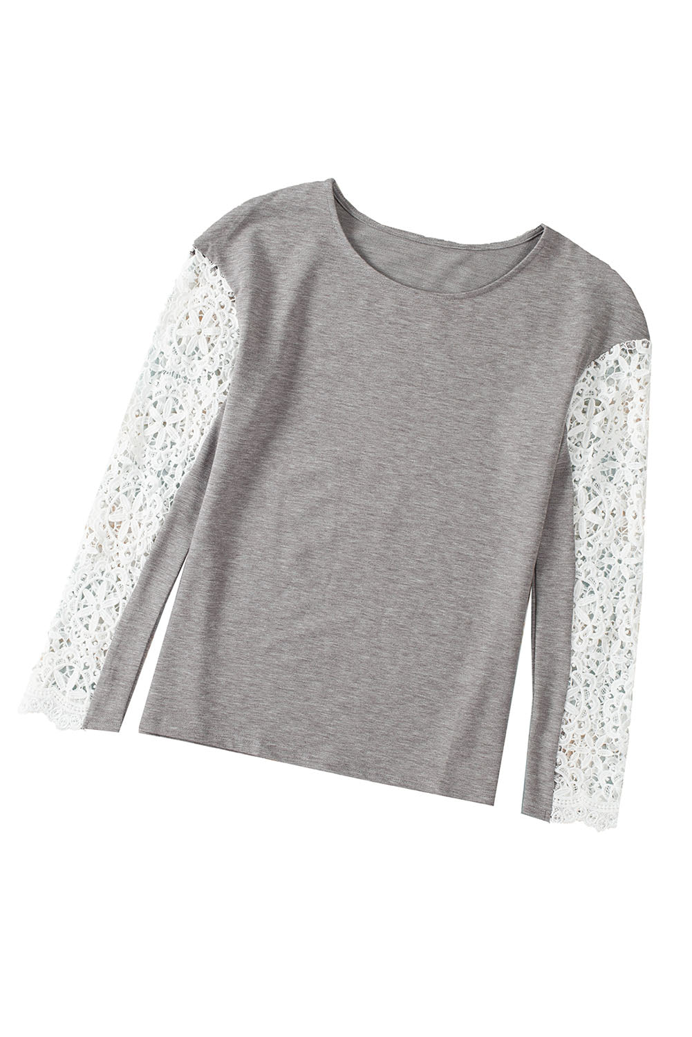 Gray Lace Splicing Long Sleeve Top