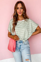 Green Stripe Short Sleeve Round Neck T-Shirt