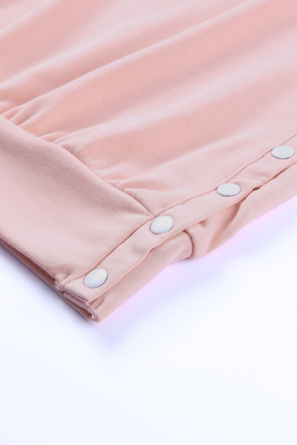 Pink Crew Neck Slit Buttons Sweatshirt