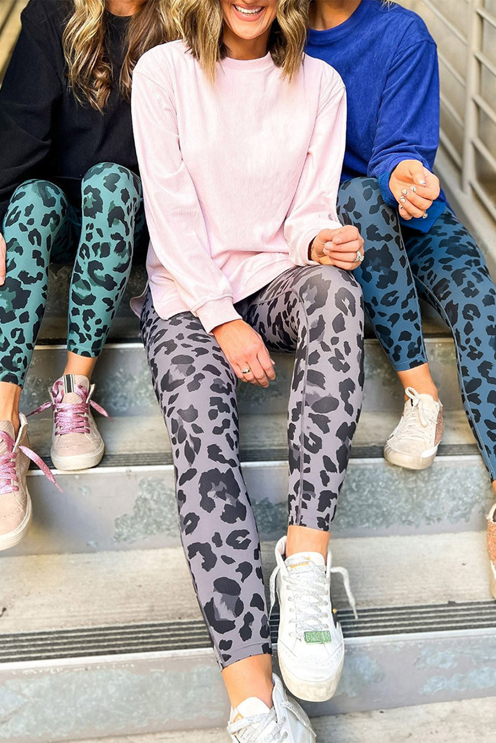 Gray Classic Leopard Print Active Leggings