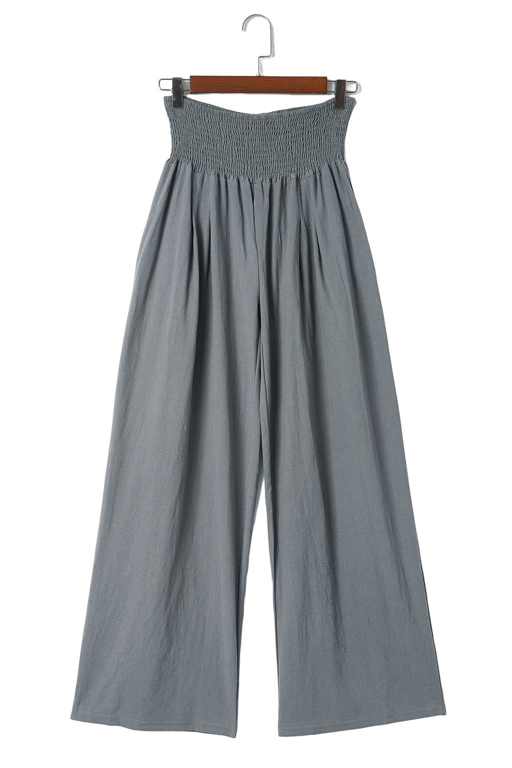 Black Smocked Wide Waistband High Waist Wide Leg Pants