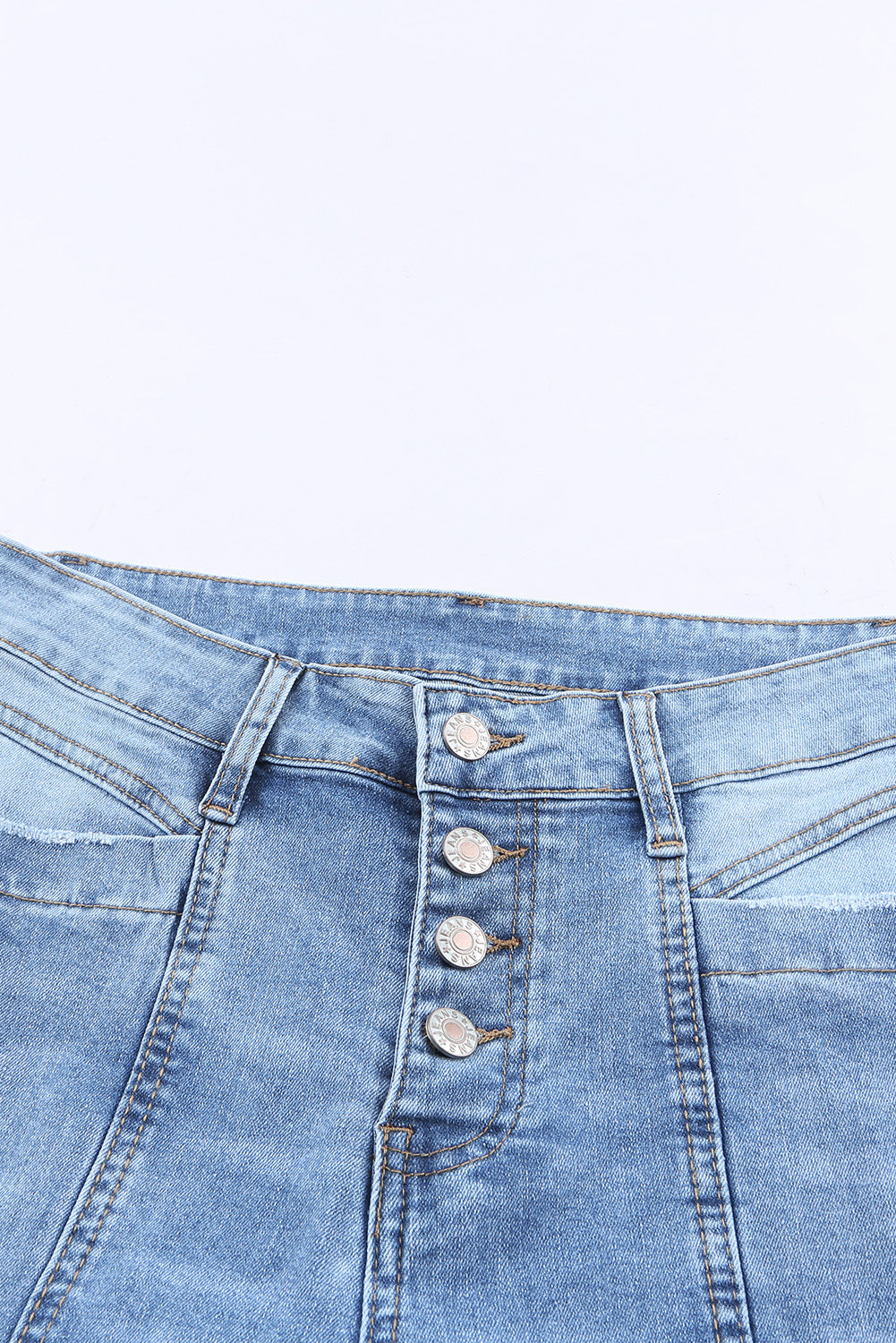 Sky Blue Button Fly Seamed Flare Jeans