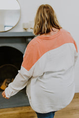 White Crinkle Colorblock Chest Pocket Plus Size Shirt