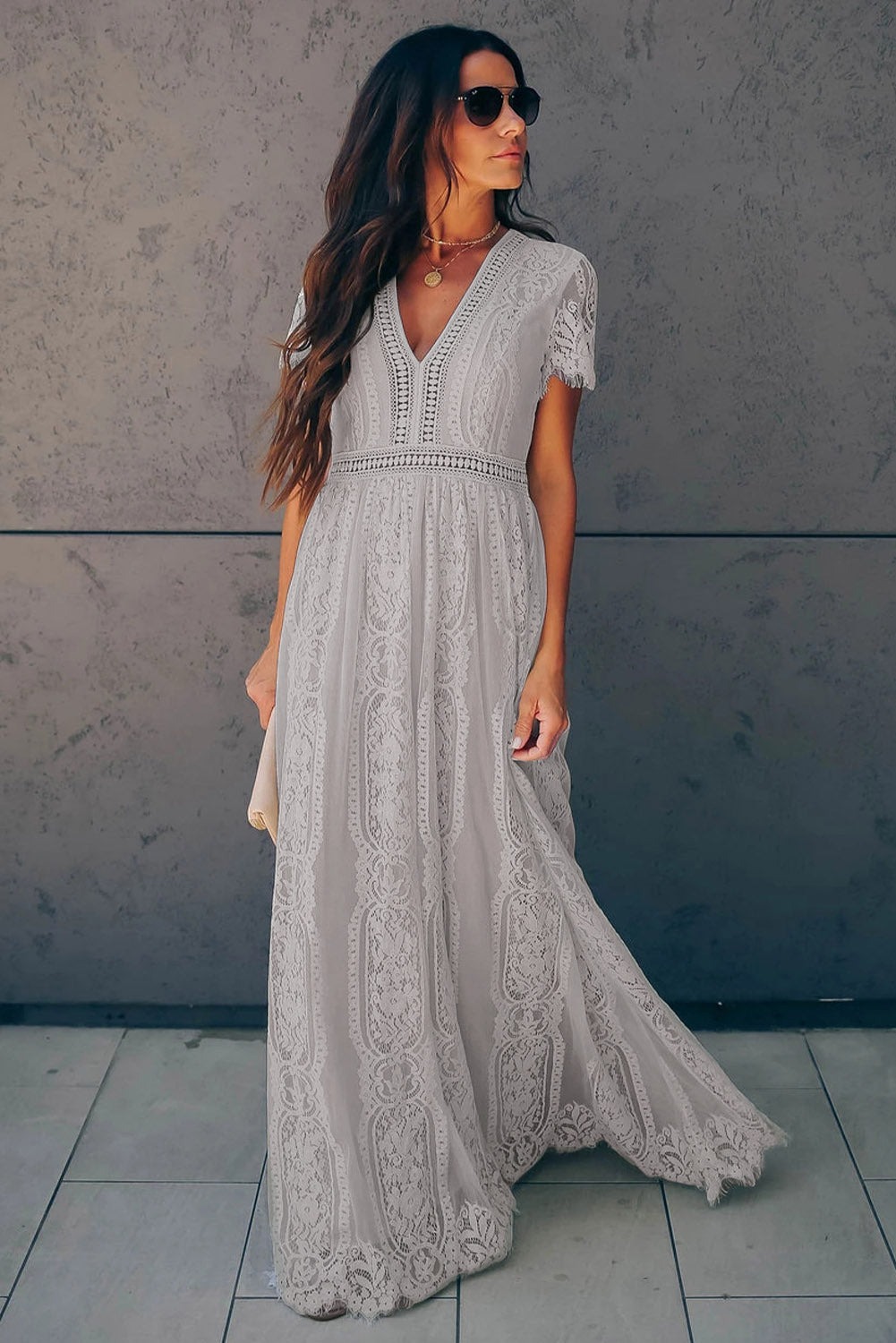 White Blue Fill Your Heart Lace Maxi Dress