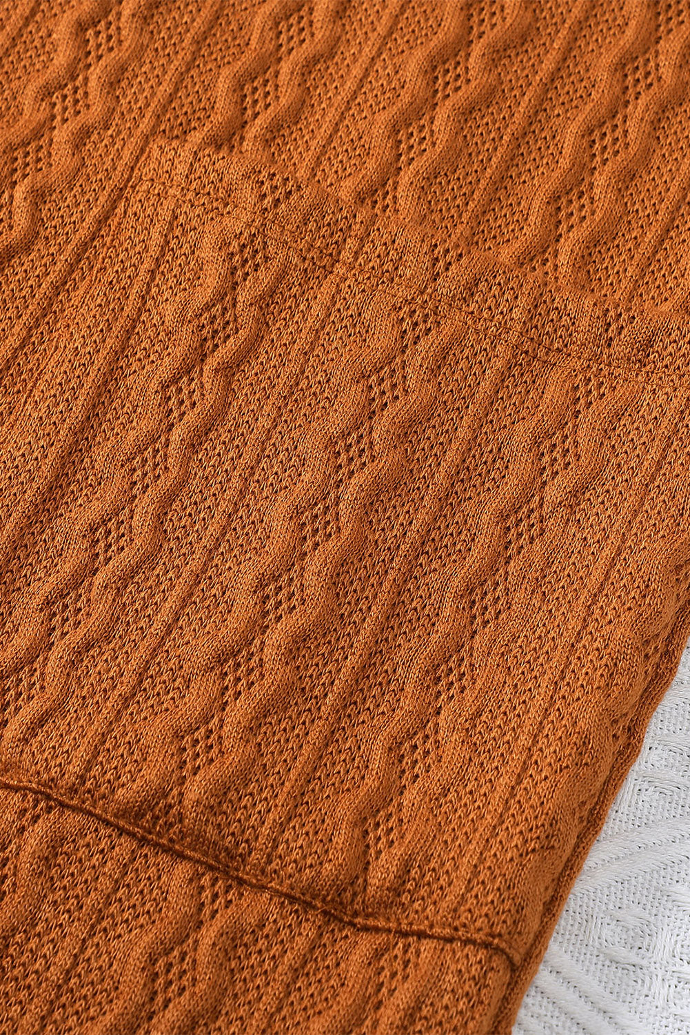 Brown Button Front Pocketed Cable Knit Cardigan