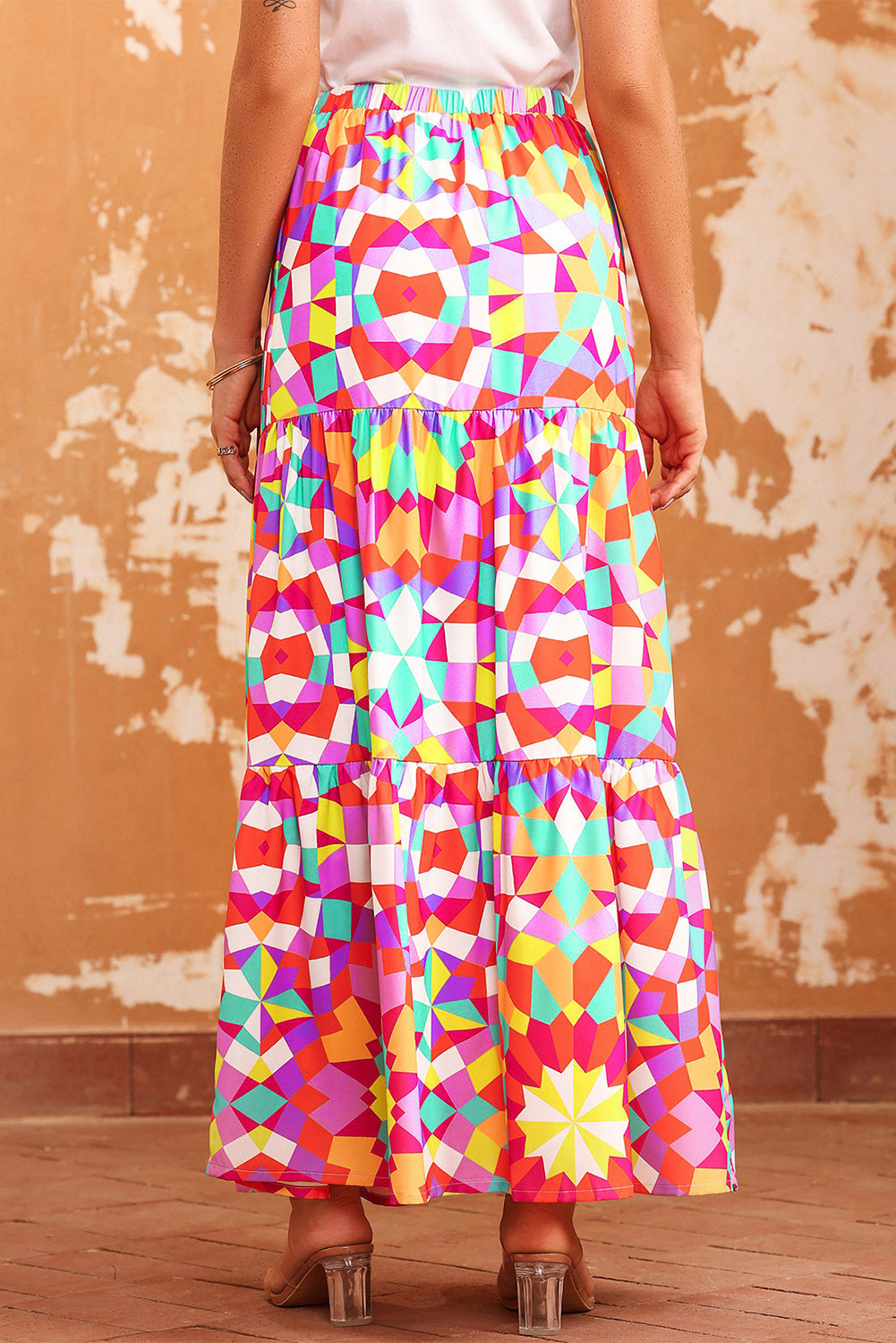 Multicolor Abstract Floral Pattern Maxi Skirt