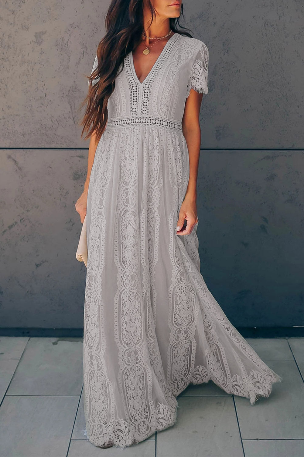White Blue Fill Your Heart Lace Maxi Dress