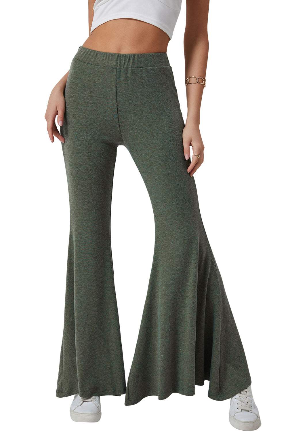 Green High Waist Fit and Flare Pants