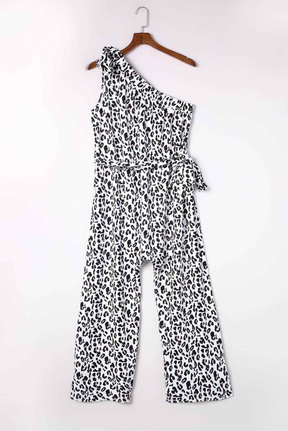 Leopard Print Slant One Shoulder Loose Jumpsuit