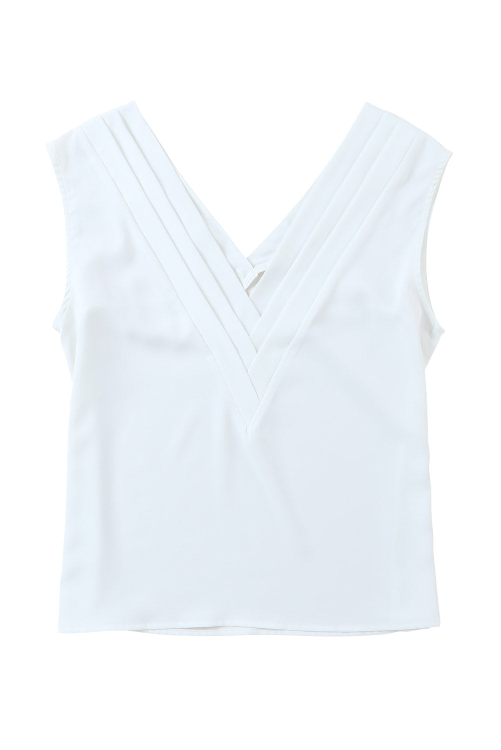 White V Neck Pleated Backless Cap Sleeve Top