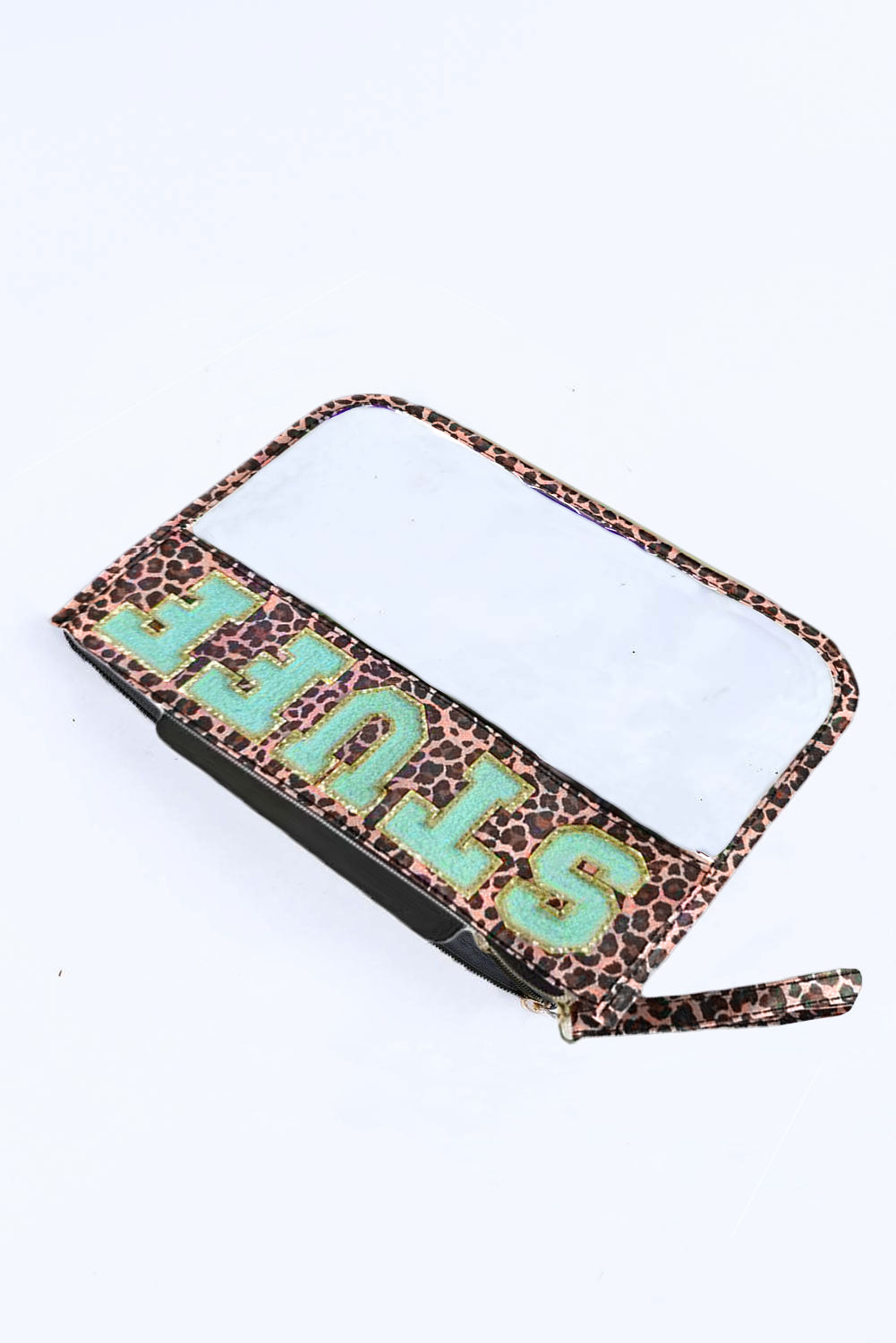 Black STUFF Cow Print Transparent Zipped Pouch