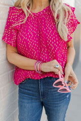 Rose Dotted Gold Stamp Tiered Ruffled Short Sleeve Top