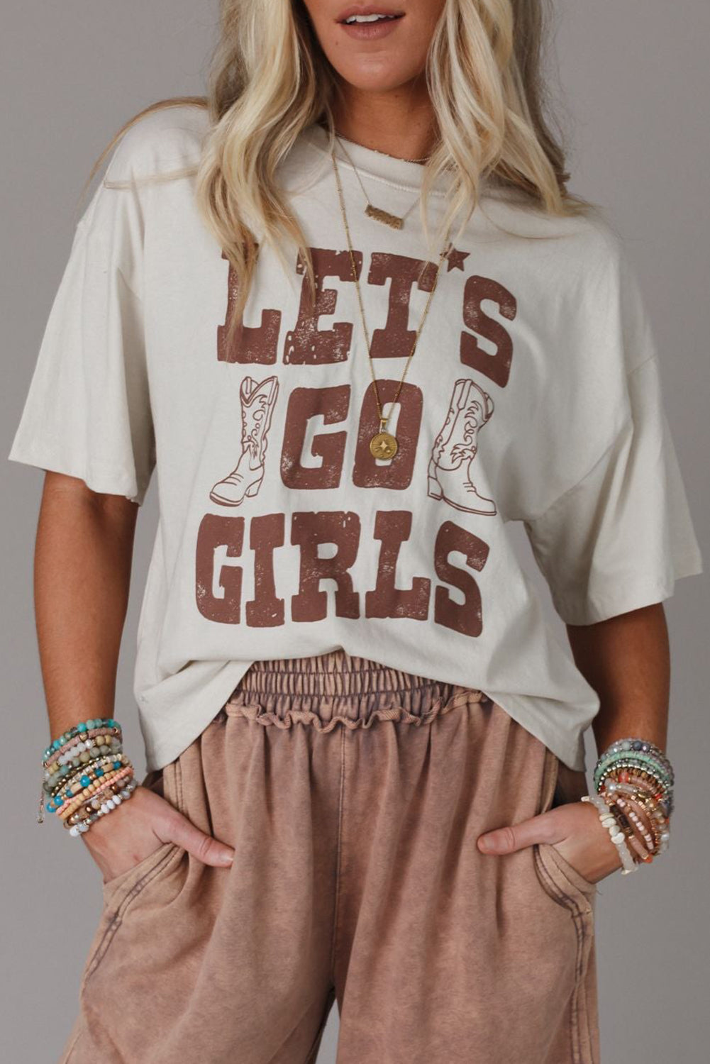 White LETS GO GIRLS Western Boots Tee