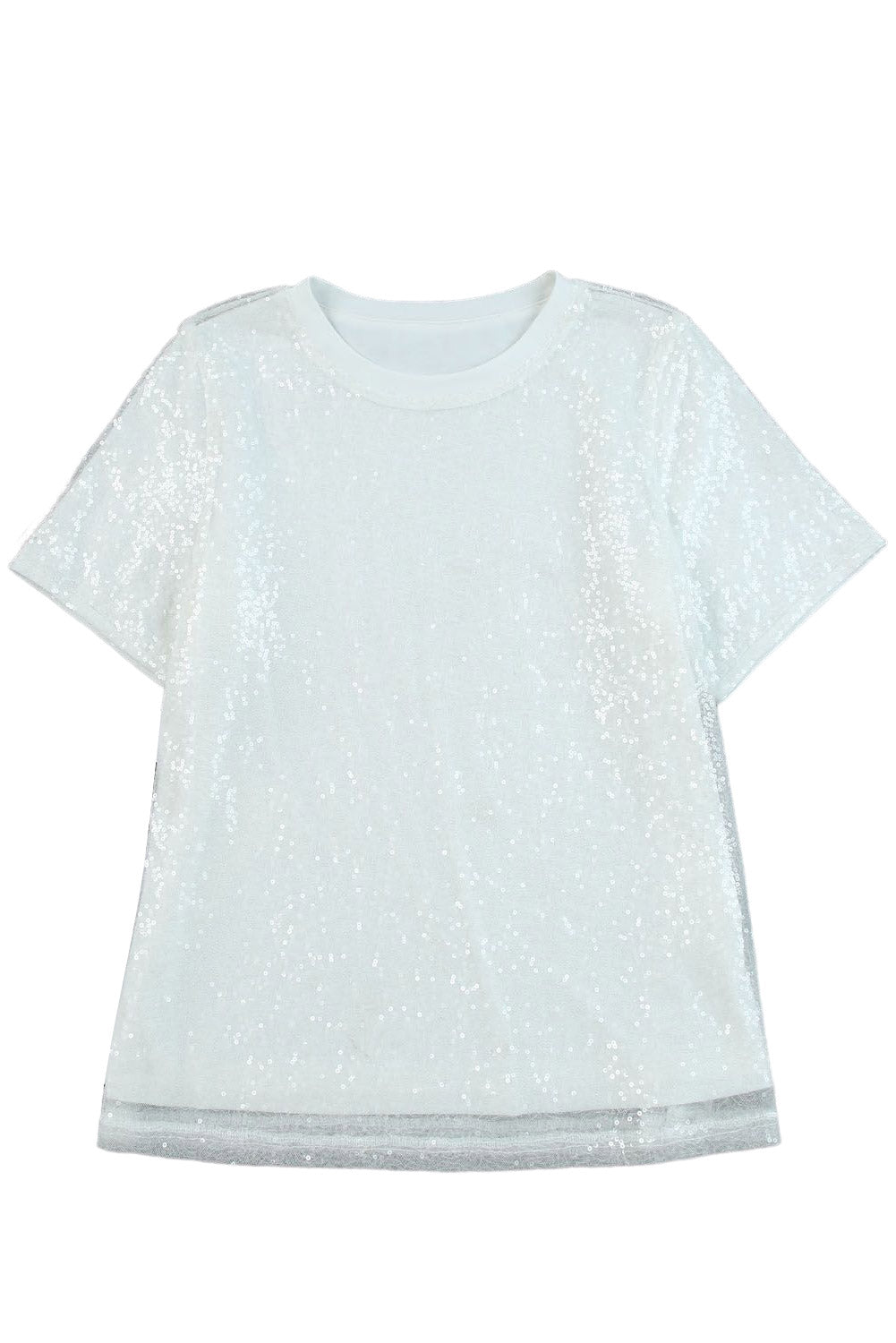 White Sequin Glitter Casual T Shirt