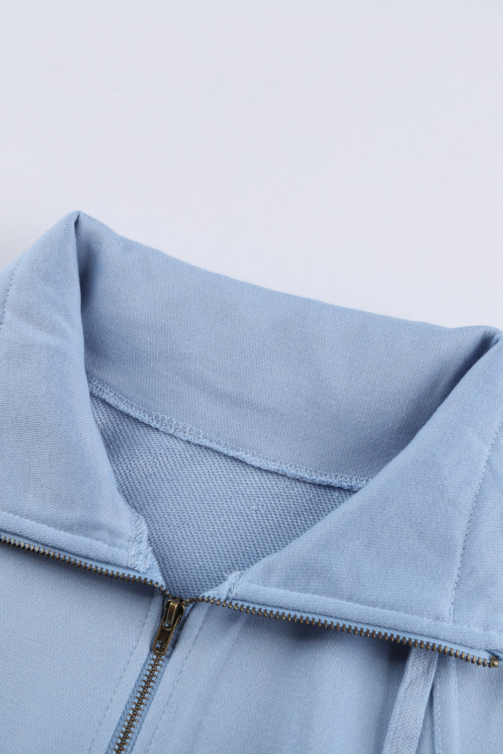 Cotton Pocketed Half Zip Pullover Sky Blue Sweatshirt