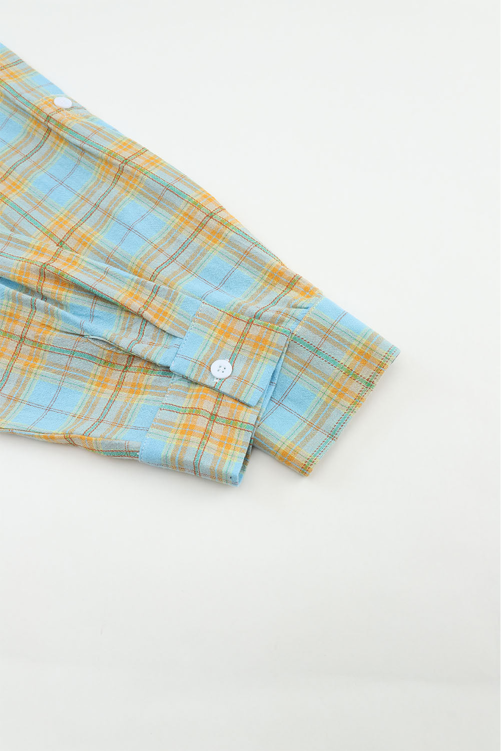 Yellow Mixed Plaid Long Sleeve V Neck Buttoned Shirt