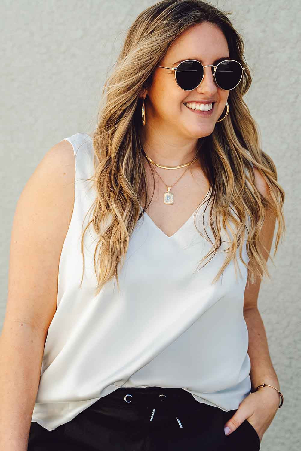 White Deep V Neck Loose Tank Top