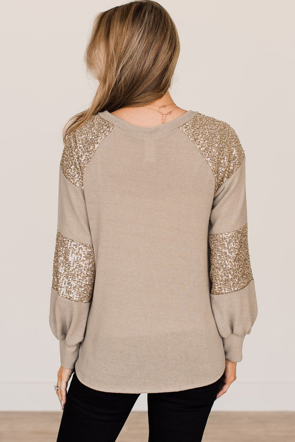 Flaxen Sequin Patched Long Sleeve Top