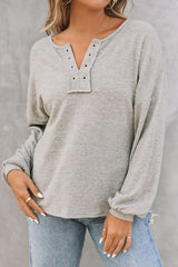 Gray Ribbed Drop Shoulder Long Sleeve Top