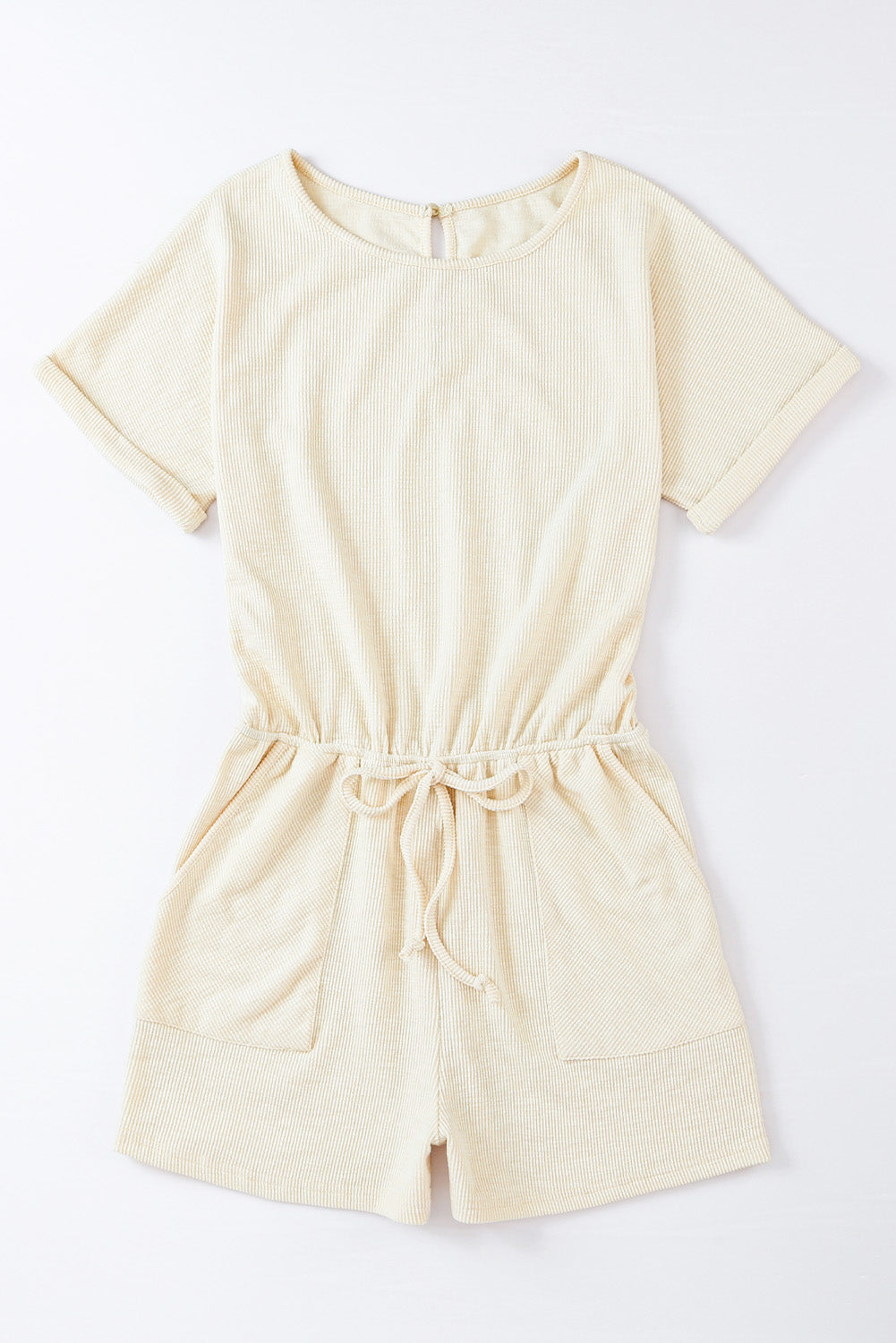 Gray Ribbed Elastic Waist Romper