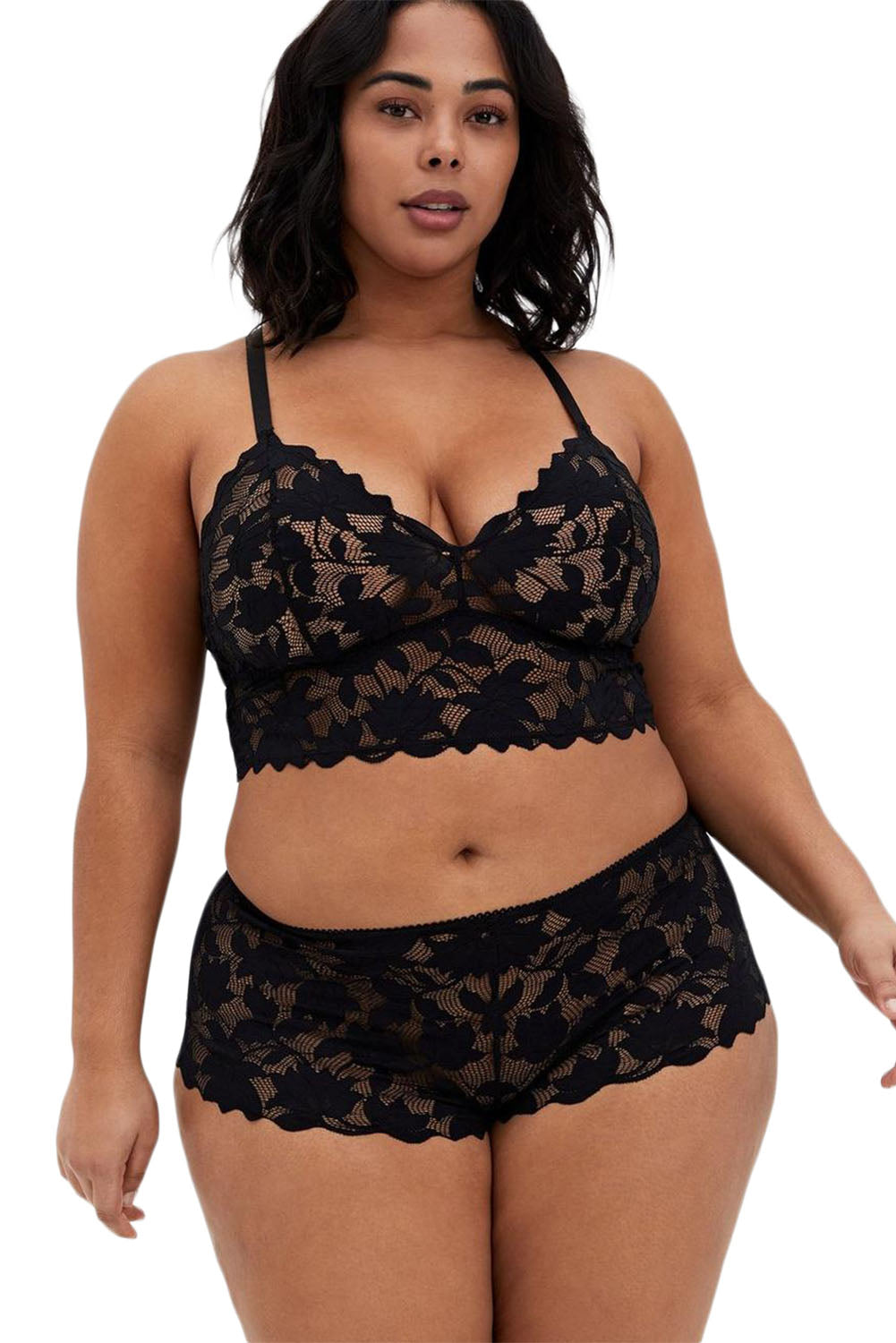 Black Plus Size Semi-sheer Lace Lingerie Set