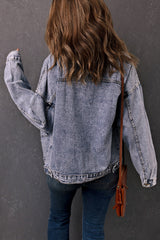 Sky Blue Buttoned Denim Jacket with Pocket