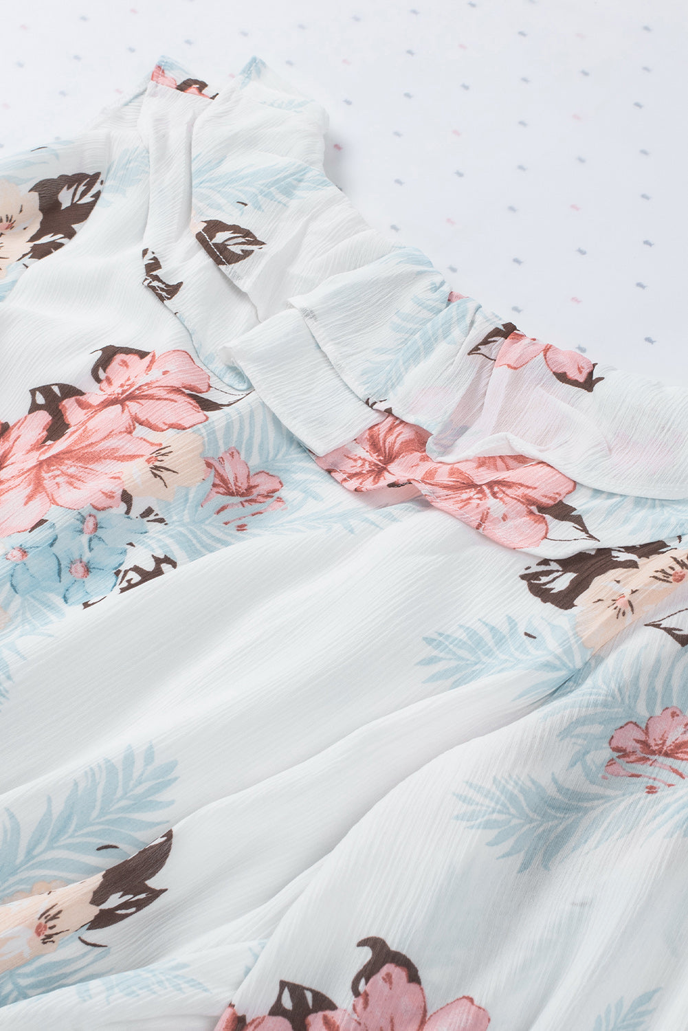 Ruffled V Neck Long Sleeve Floral Dress