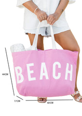 Rose BEACH Letter Print Large Canvas Bag