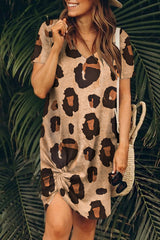 V Neck Leopard T-shirt Dress with Twist