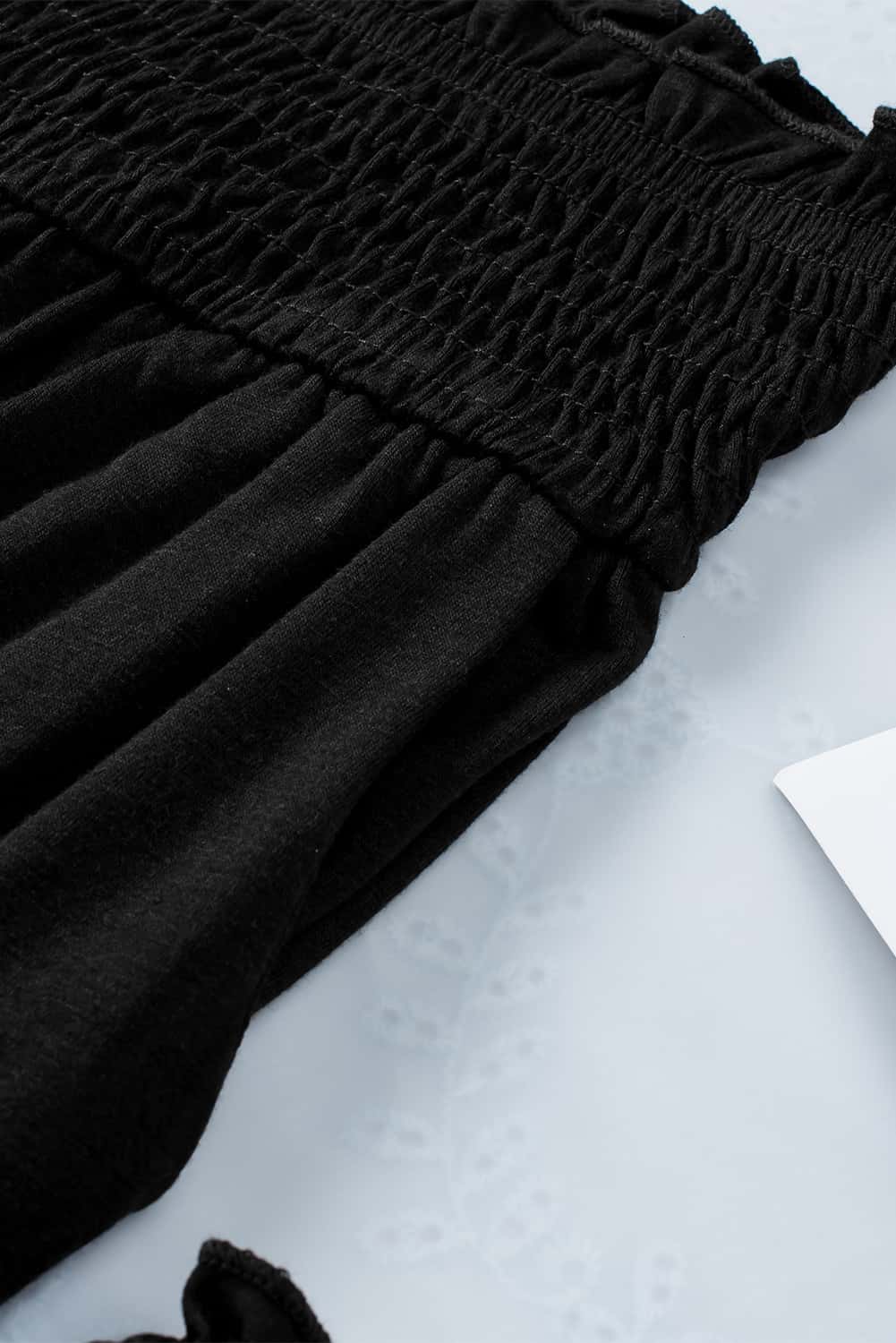 Black Smocked Tube Top and High Waist Pants Set