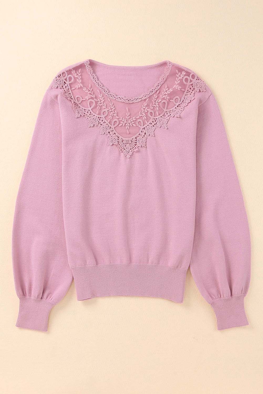 Pink Lace Splicing Knitted Sweater