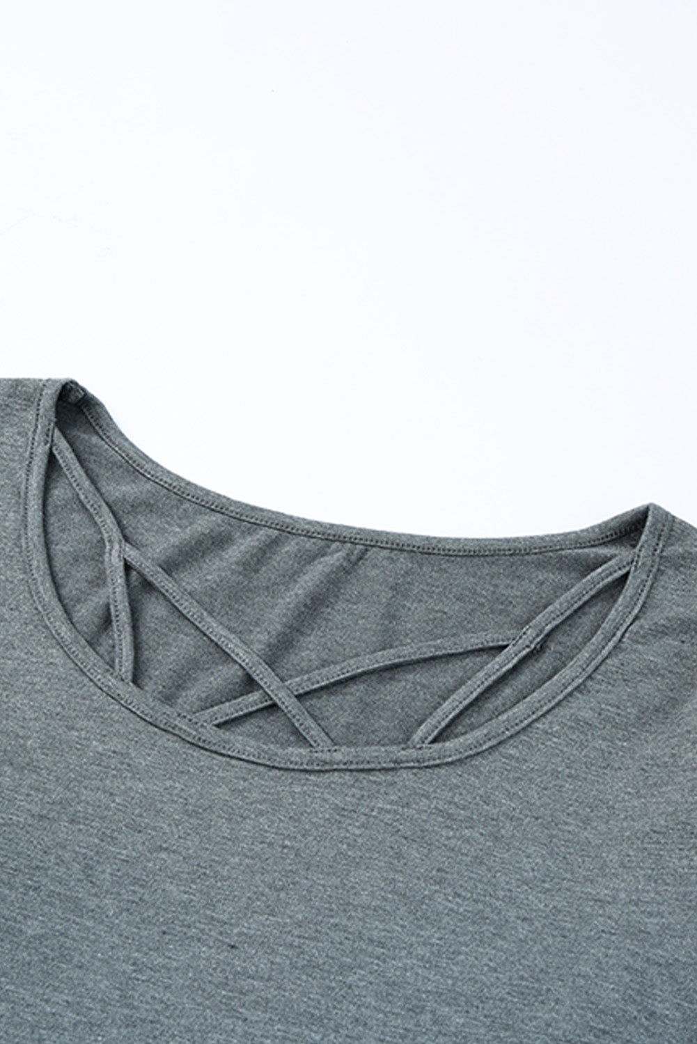 Gray Strappy Neck Detail Long Sleeve Top