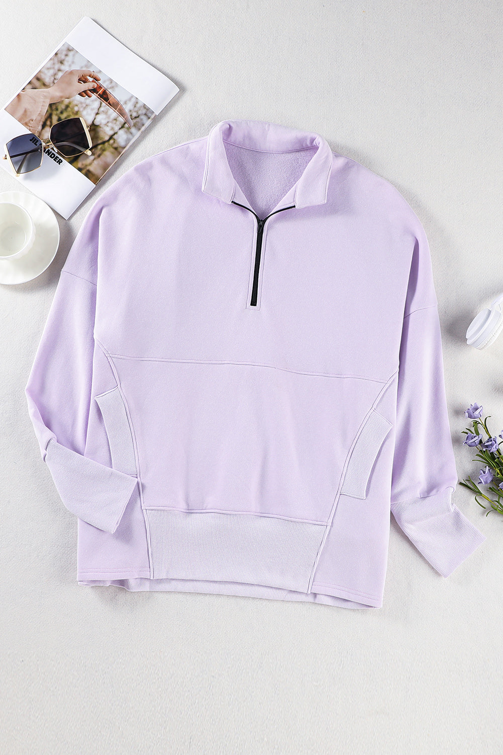 White Oversized Quarter-Zip Pullover Sweatshirt