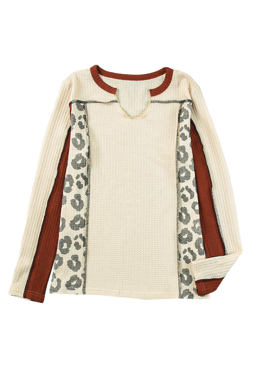 Leopard Colorblock Waffle Knit Long Sleeve Top