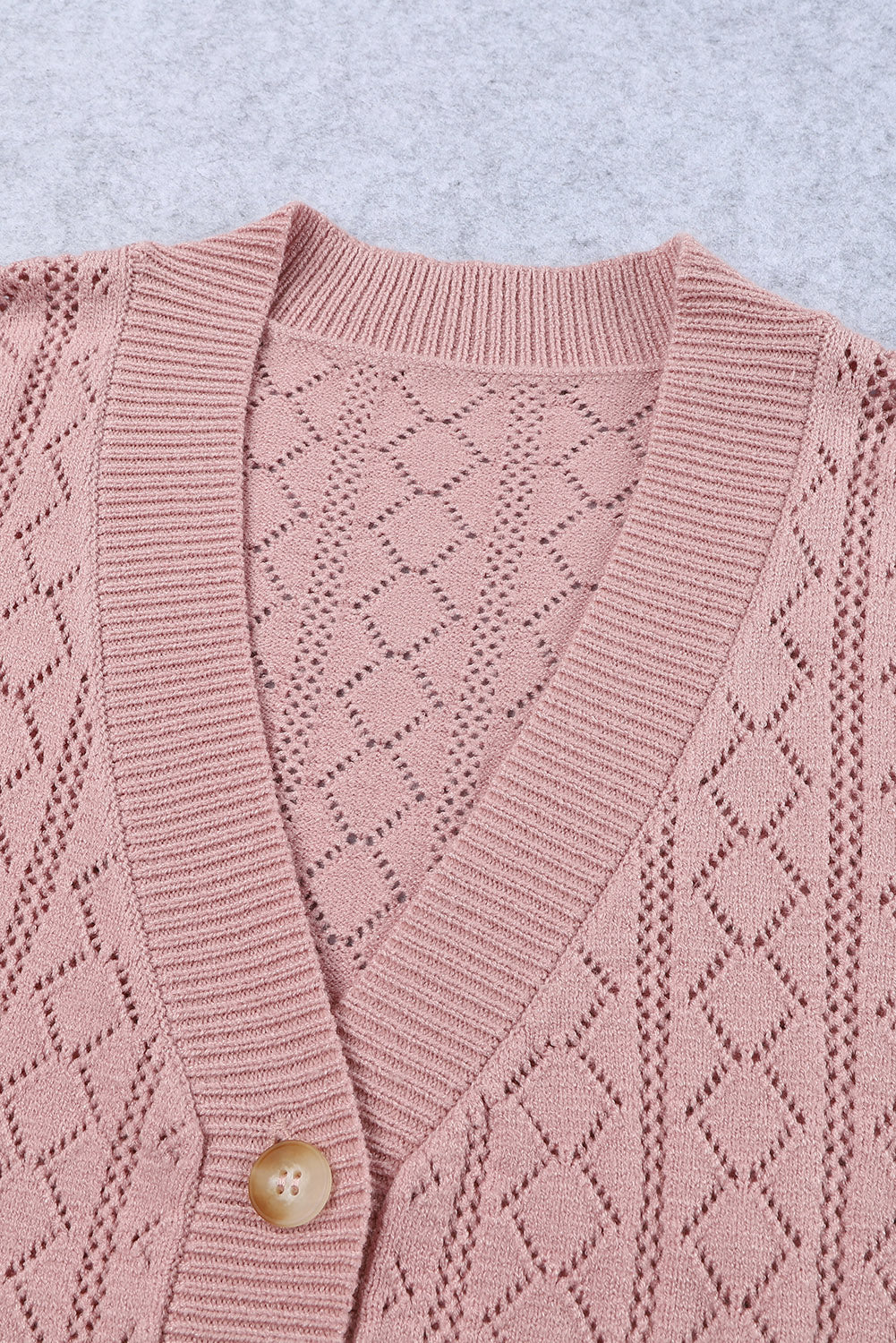 Pink V Neck Buttoned Bishop Sleeve Cardigan