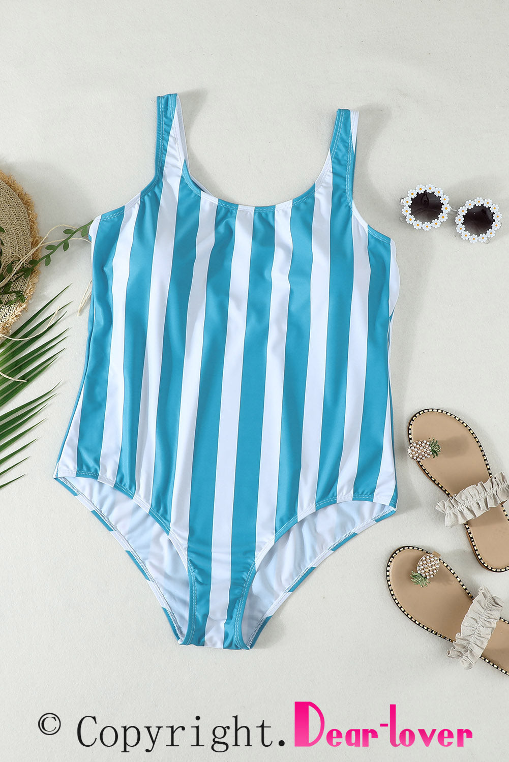 Striped Print Criss Cross U-neck One-piece Swimsuit