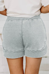 Gray Ribbed Trim Knit Casual Shorts