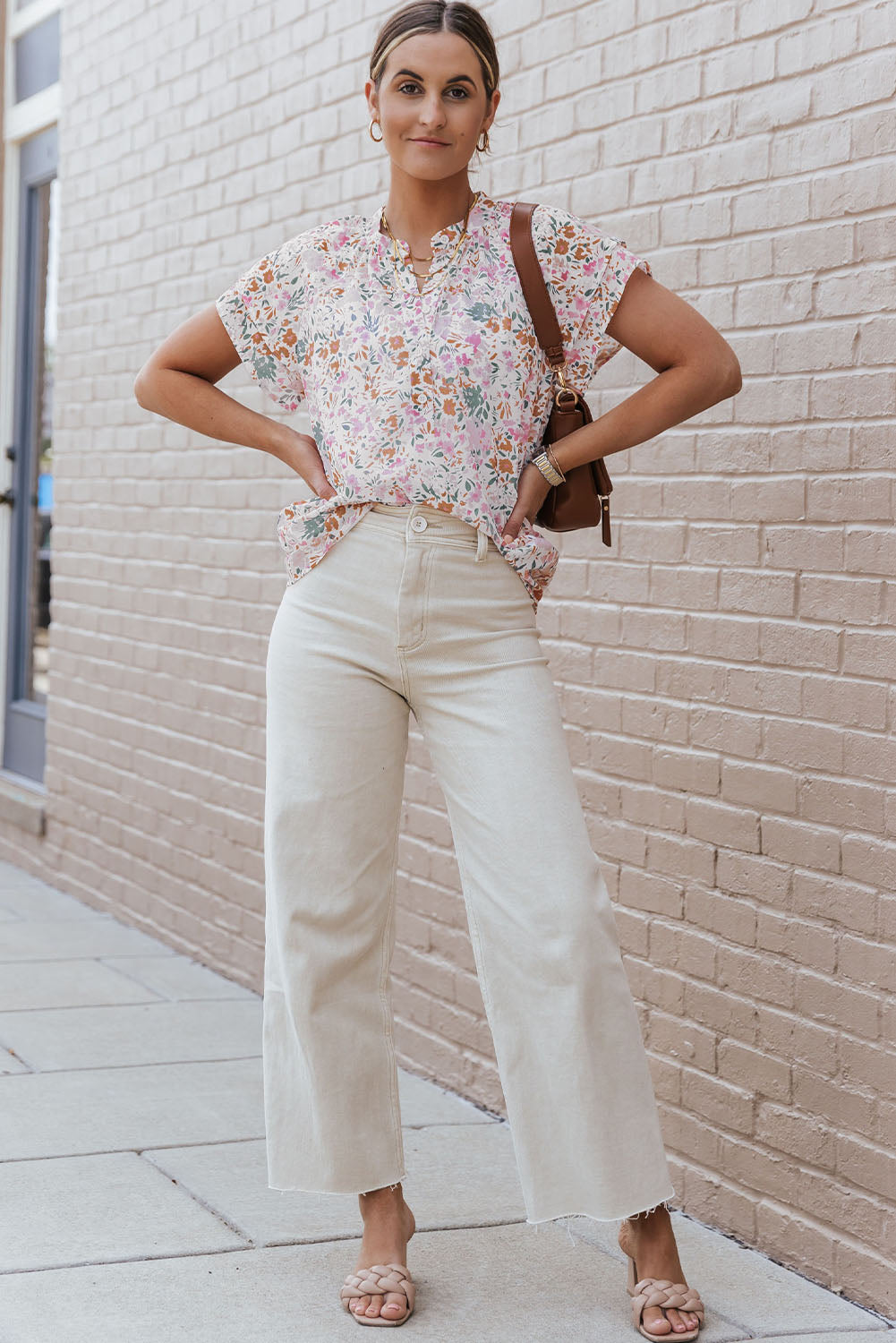 White Boho Floral Print Spaghetti Straps Tank Top