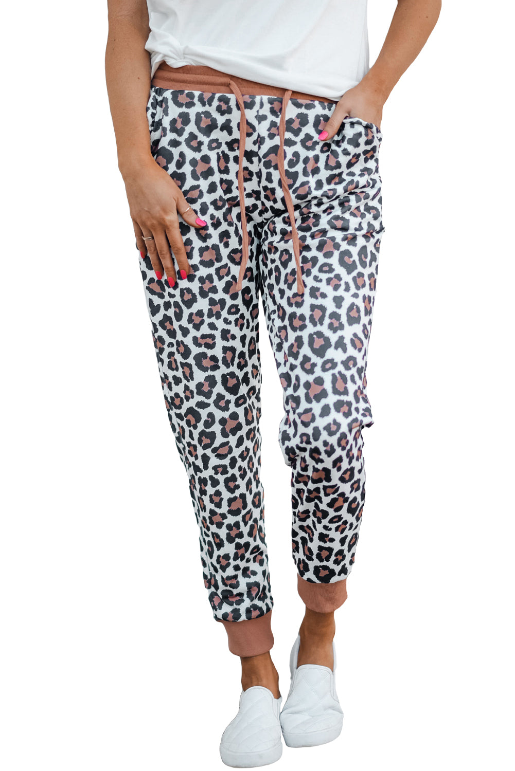 Leopard Print Elastic Waist Jogger Pants