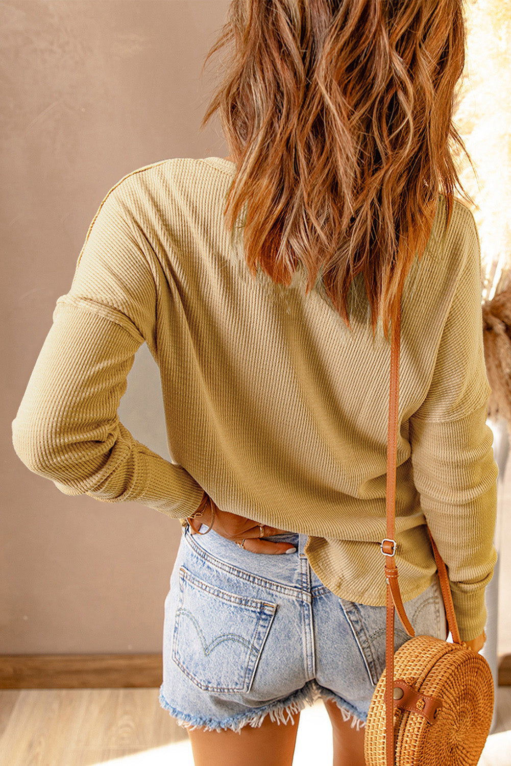 Orange Waffle Knit Henley Top