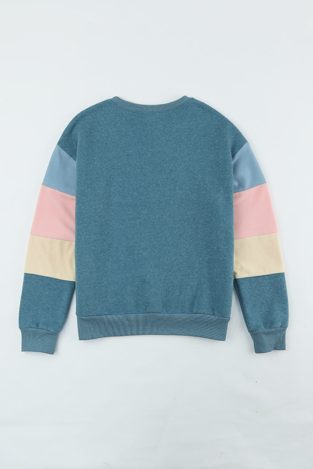 Blue Colorblock Long Sleeve Pullover Sweatshirt