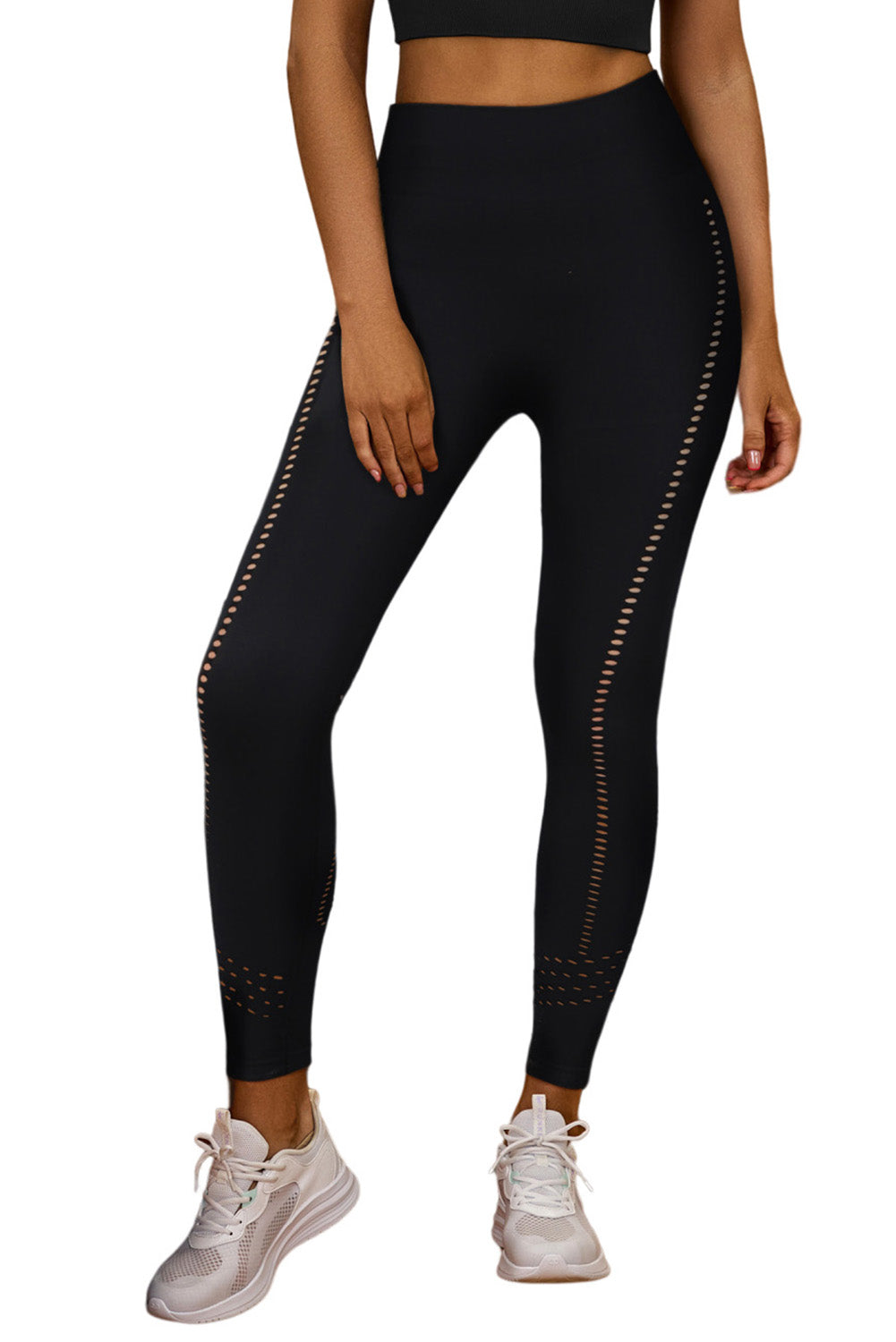 Black Hollow Out Seamless High Waist Yoga Pants