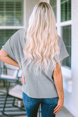 Gray Ribbed Knit Round Neck Relaxed Tee