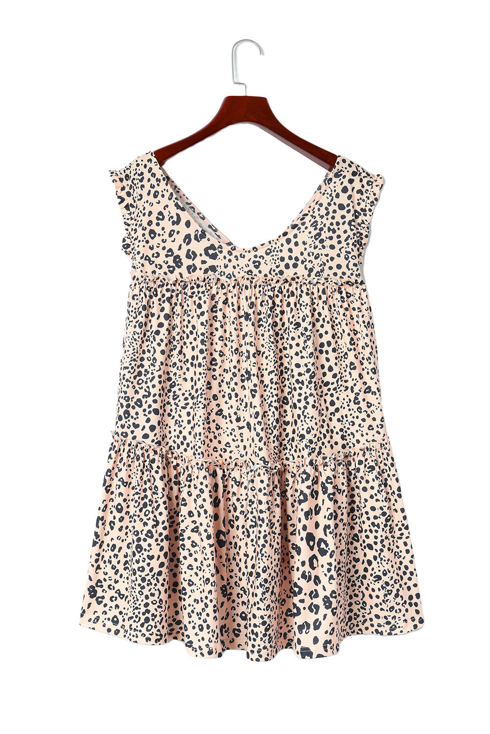 Leopard Plus Size V Neck Frilled Babydoll Tank Top