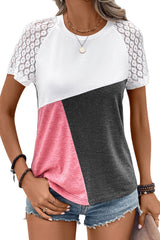 Multicolor Color Block Lace Patchwork Short Sleeve T Shirt