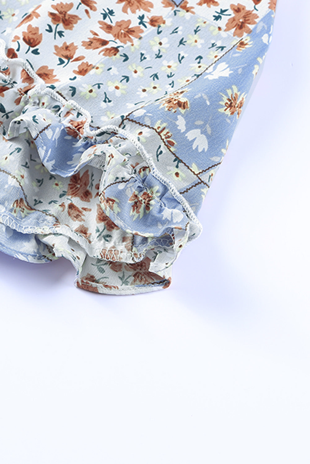 Sky Blue Floral Split V Neck Tiered Ruffle Dress