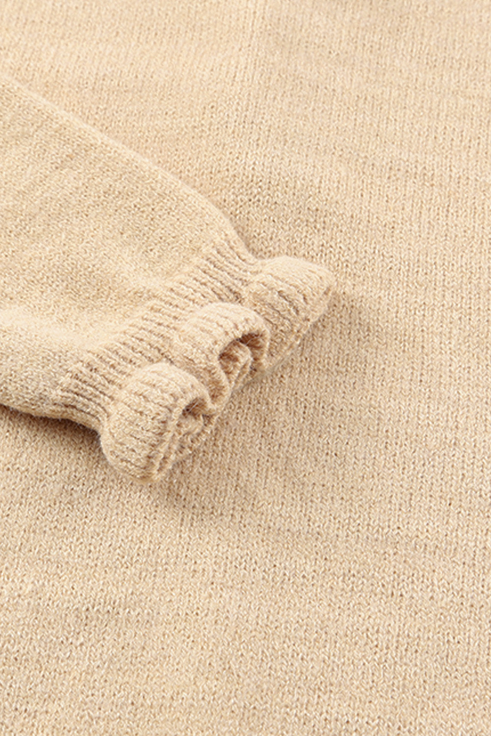 Beige Frill Trim Buttoned Knit Pullover Sweater