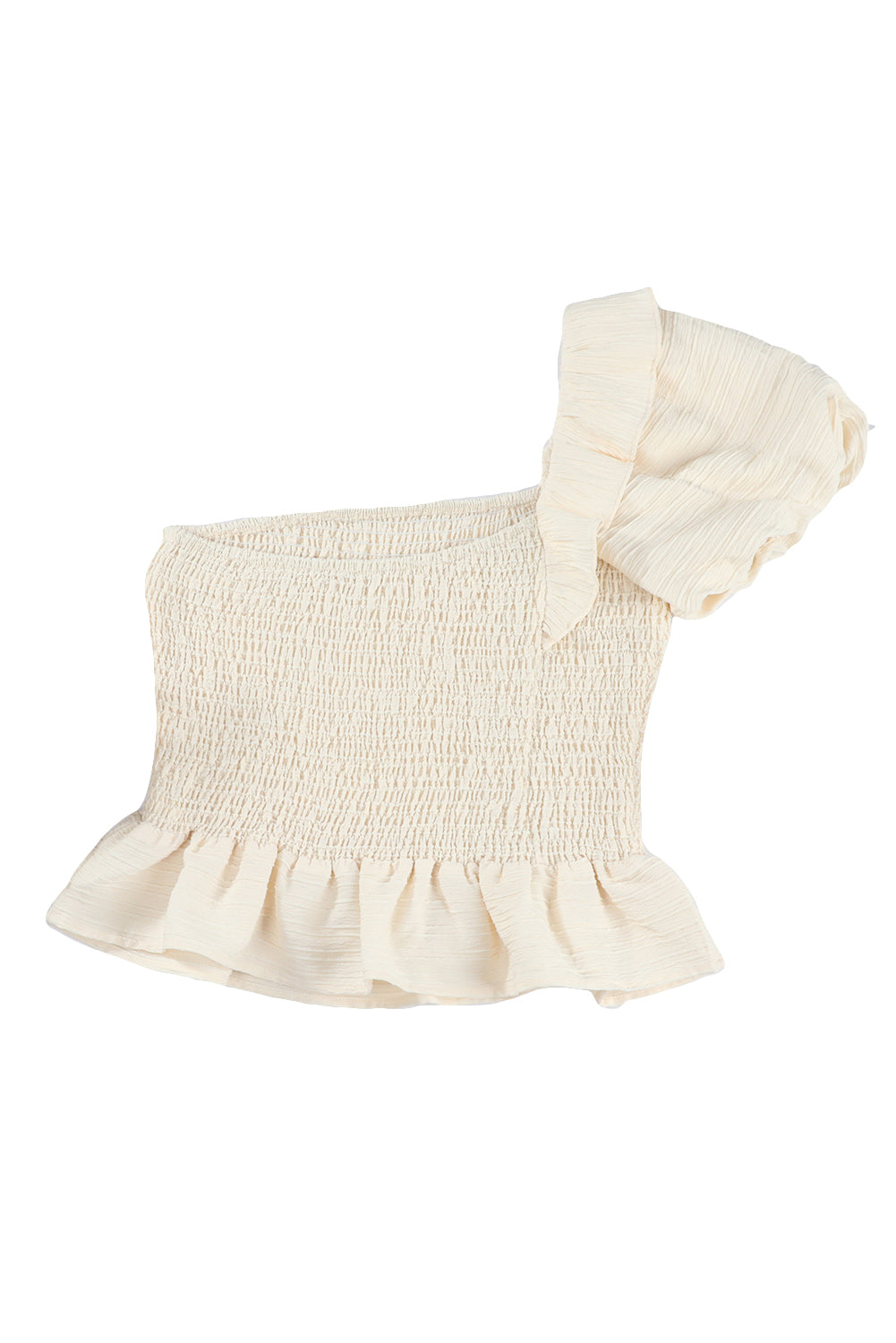 Apricot Ruffled One-shoulder Smocked Top